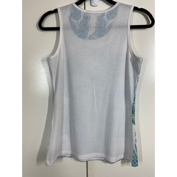 Only Nine Tropical Blue Green Graphic Iridescent Sequin Tank Top SM / MED - Picture 3 of 5